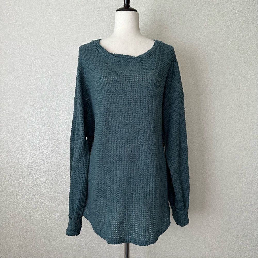 Umgee Green Waffle Knit Oversized Sweater